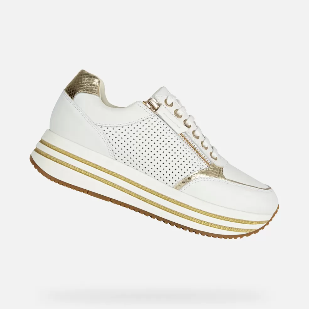 Geox KENCY MULHER - SNEAKERS de mulher branco/ouro claro Store