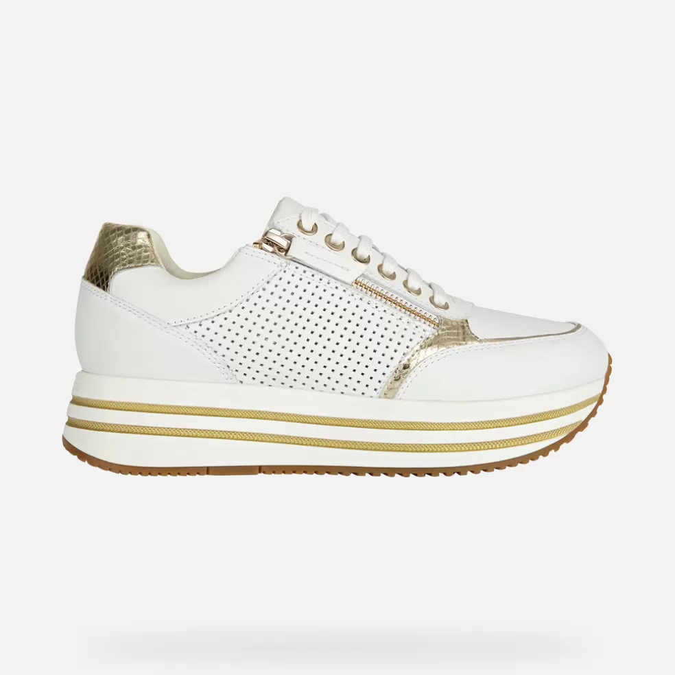 Geox KENCY MULHER - SNEAKERS de mulher branco/ouro claro Store